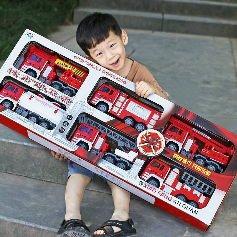 Set 6 xe đồ chơi mô hình siêu to cho bé, xe ô tô công trình, cứu hoả, cảnh sát, quân sự