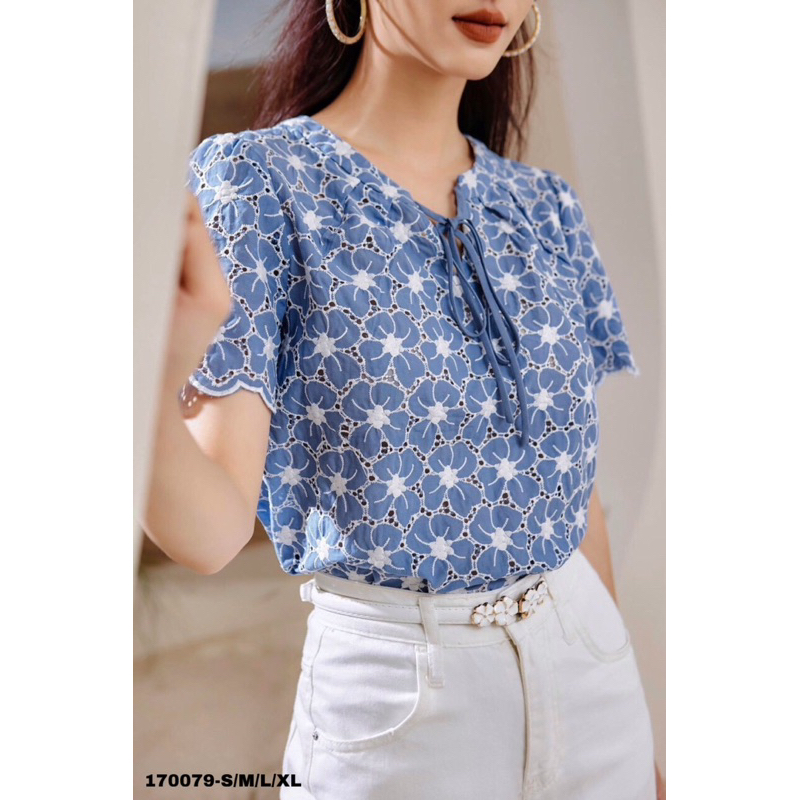 ÁO XÔ THÊU HOA XANH CỰC SANG CHẢNH MỀM MẠI NHẸ NHÀNG HOT NHẤT NĂM