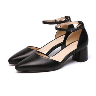 Giày Sandal cao gót Big size bít mũi gót vuông phối chéo 5cm Ms 911 Depvashock