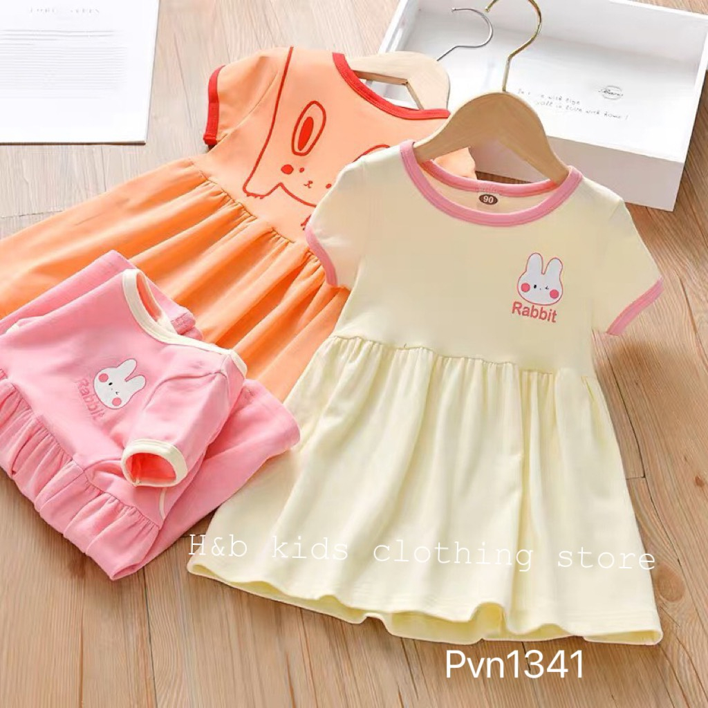 Váy cotton dáng xoè tay ngắn dễ thương cho bé gái từ 8 - 18kg