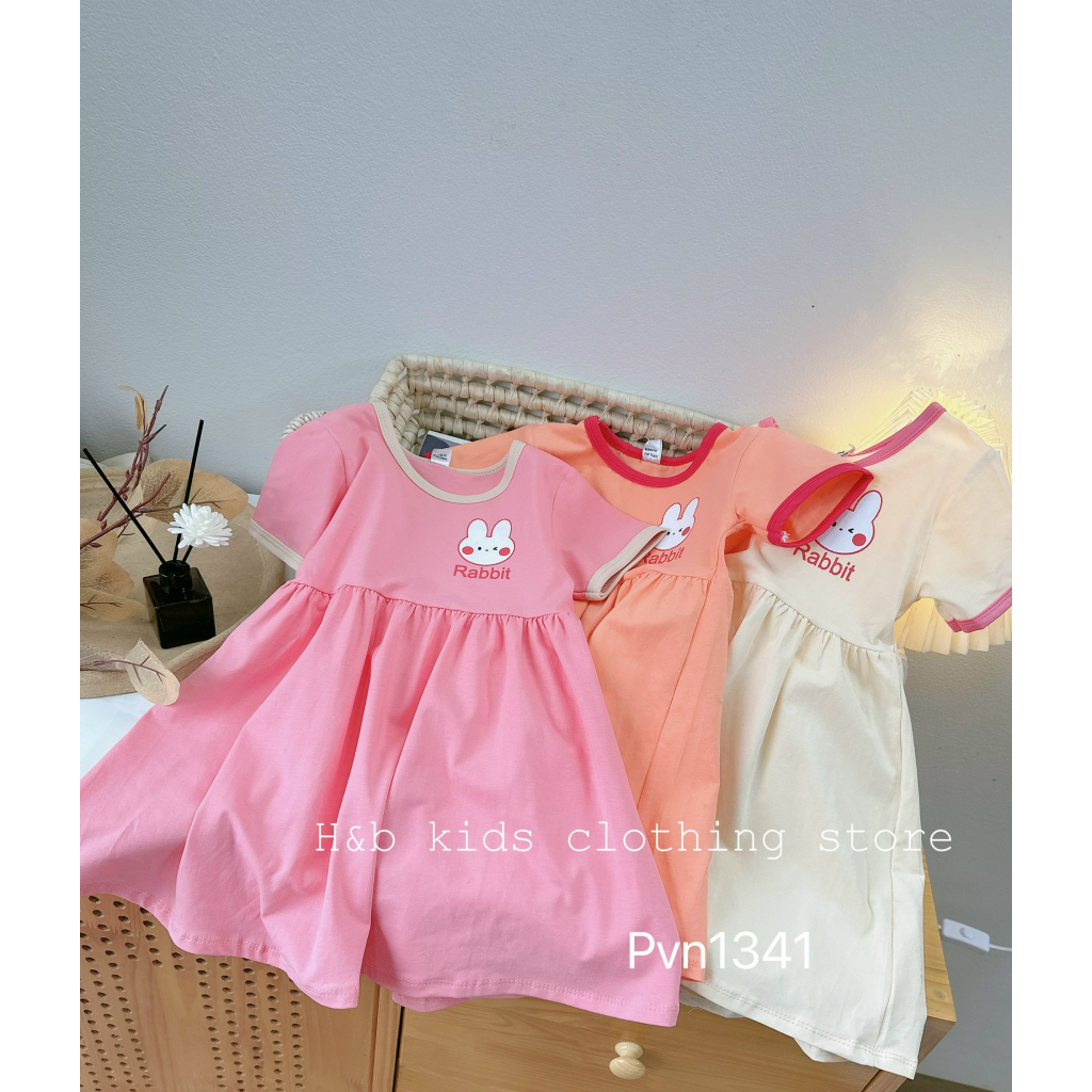 Váy cotton dáng xoè tay ngắn dễ thương cho bé gái từ 8 - 18kg