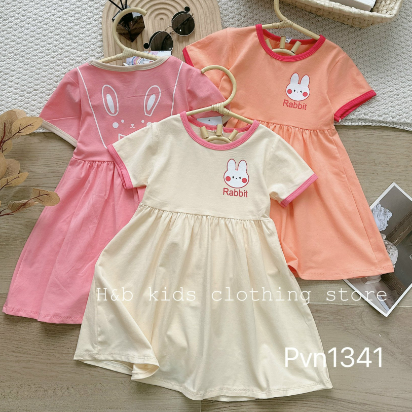 Váy cotton dáng xoè tay ngắn dễ thương cho bé gái từ 8 - 18kg