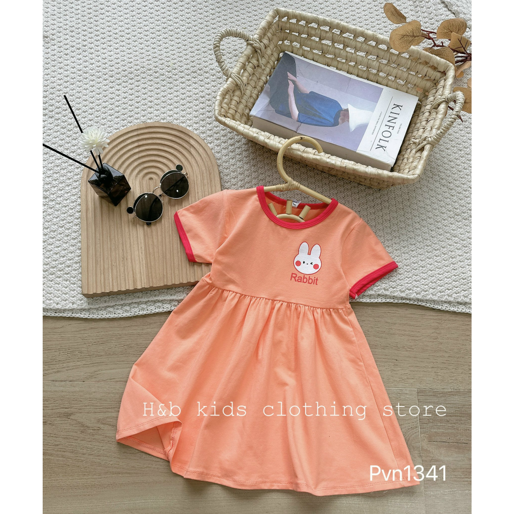 Váy cotton dáng xoè tay ngắn dễ thương cho bé gái từ 8 - 18kg