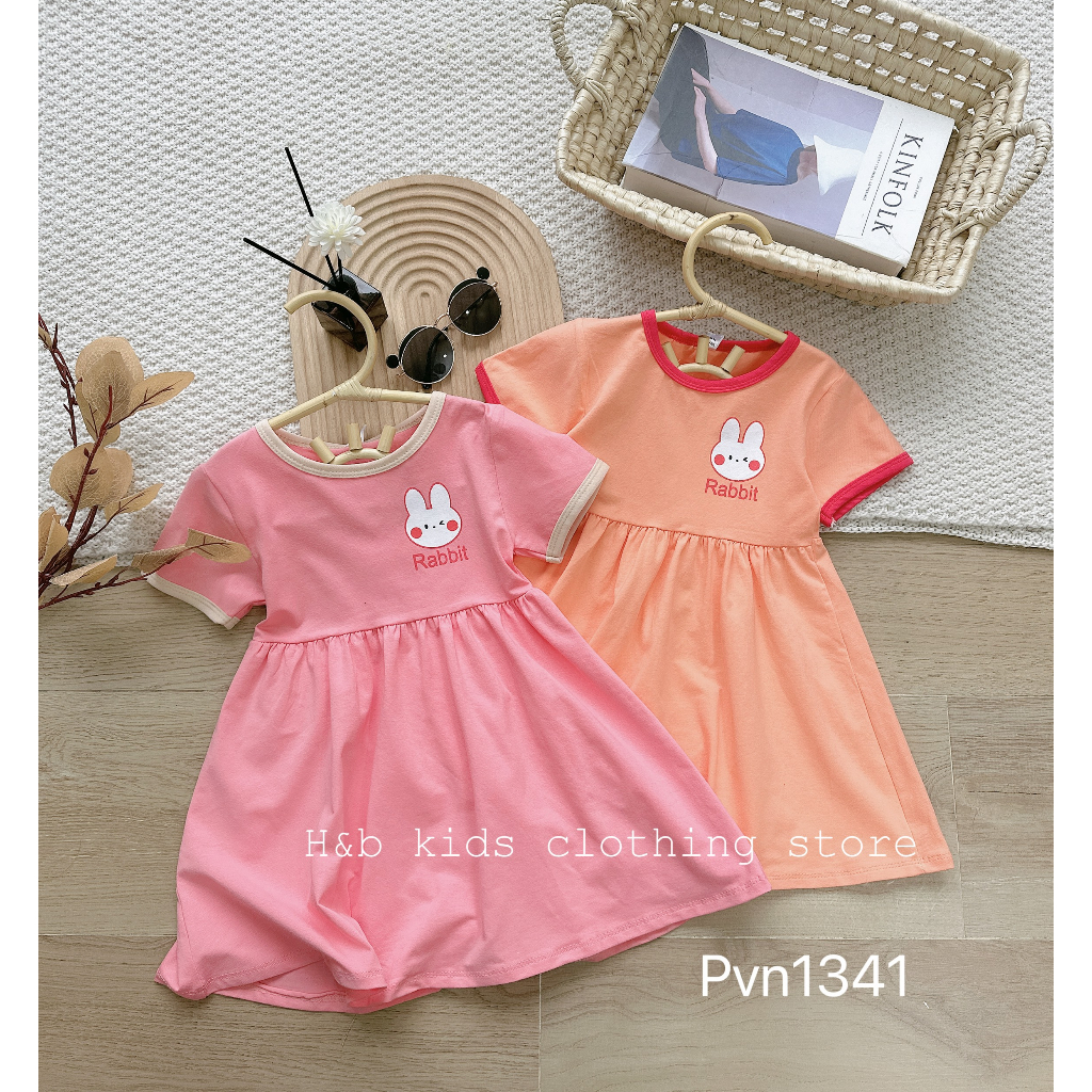 Váy cotton dáng xoè tay ngắn dễ thương cho bé gái từ 8 - 18kg