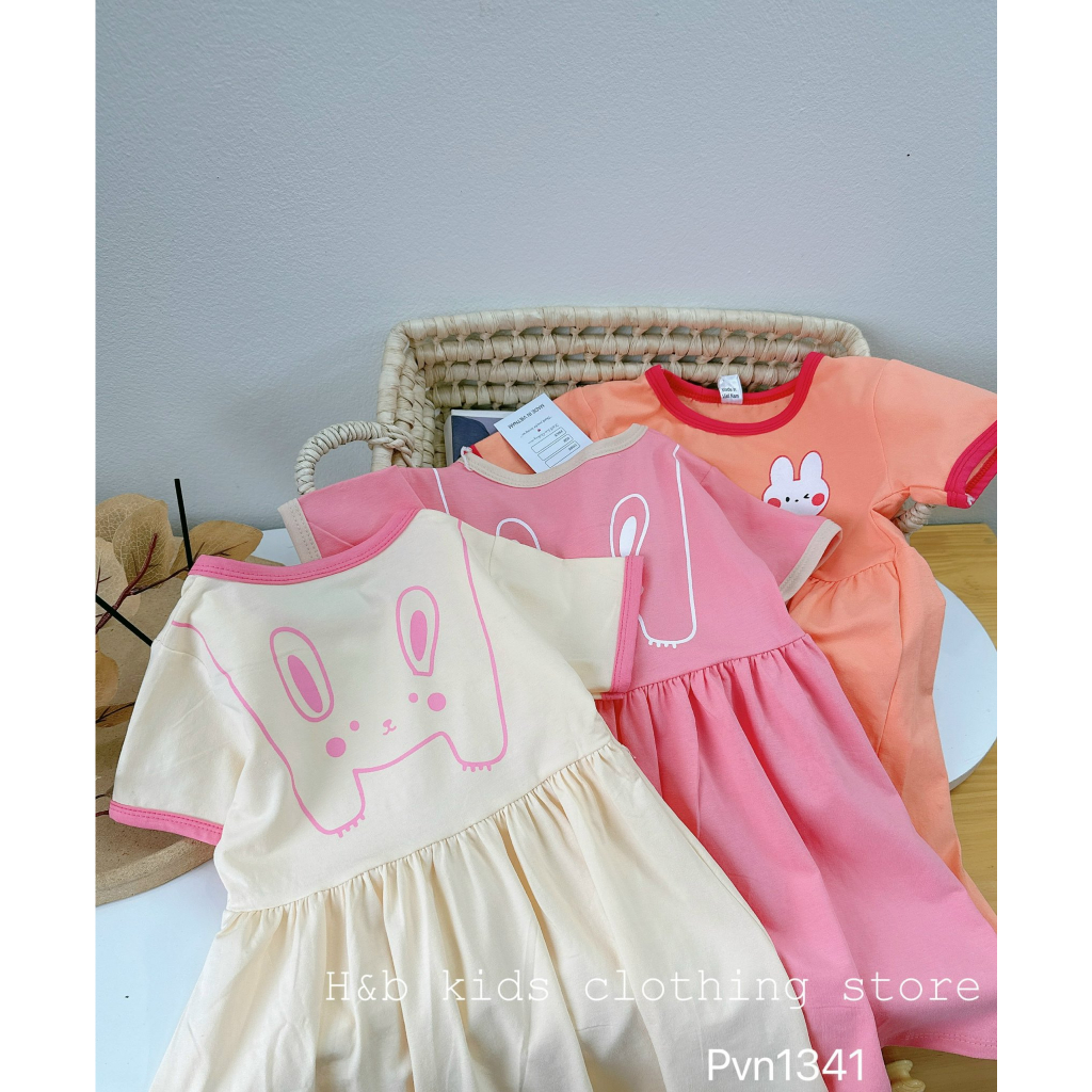 Váy cotton dáng xoè tay ngắn dễ thương cho bé gái từ 8 - 18kg