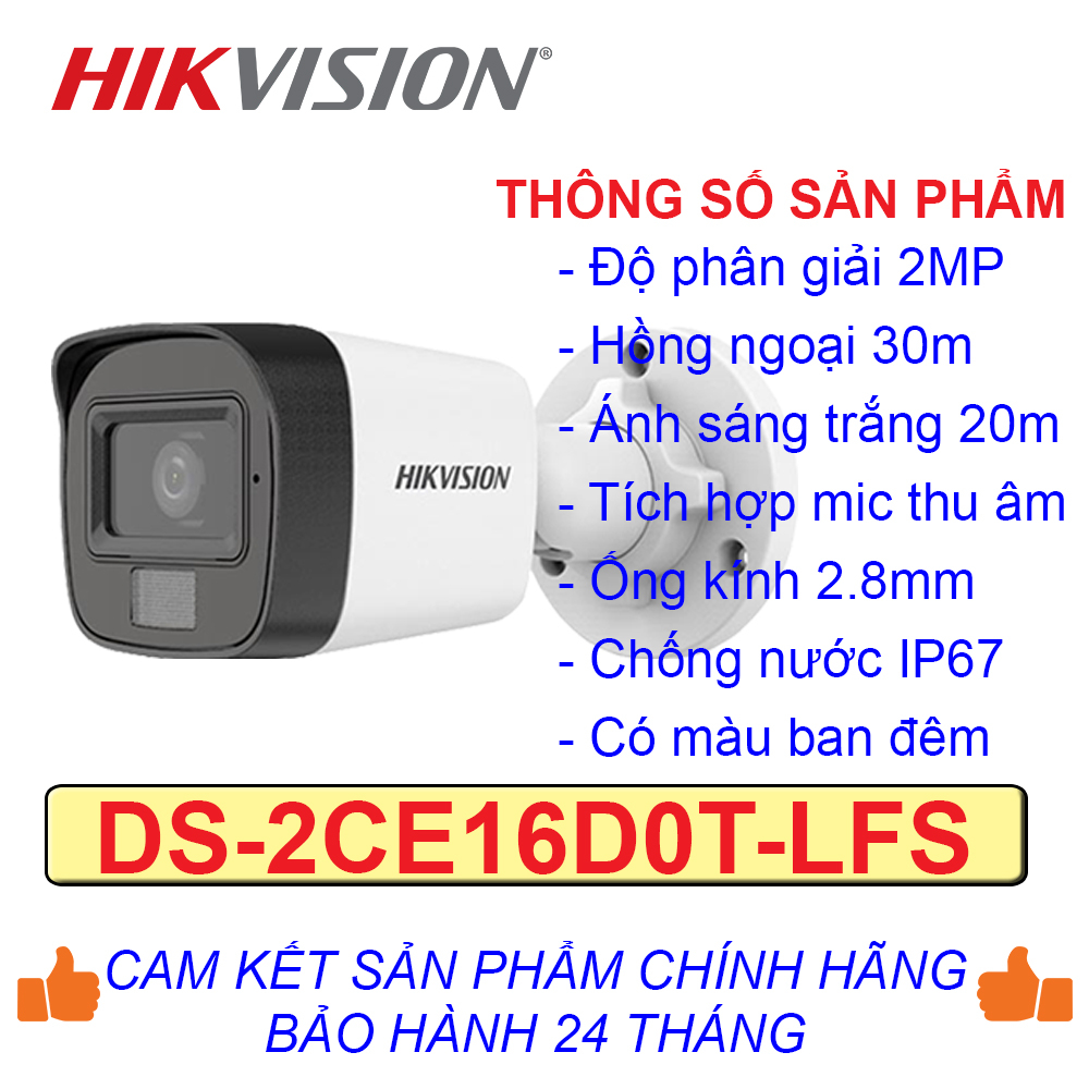 Trọn bộ 4 camera quan sát có mic thu âm + màu đêm HIKVISION 2.0M Full HD 1080p + HDD 500G hàng chính hãng