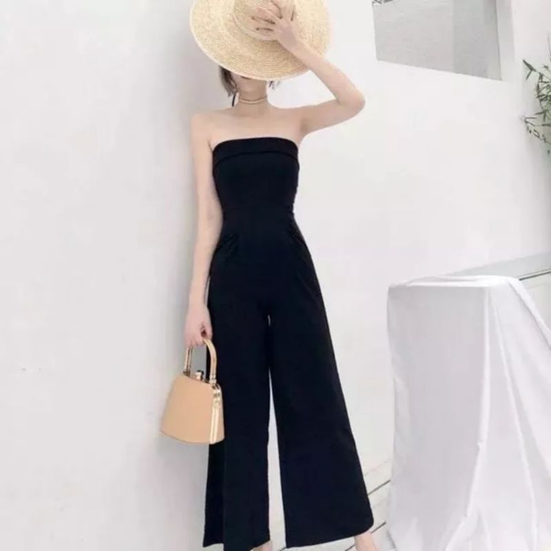 [SẴN MÚT NGỰC] Jumpsuit Ống Suông Cúp Ngực Xếp Li Tôn Dáng | BigBuy360 - bigbuy360.vn