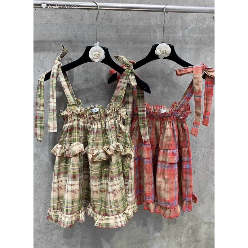 Áo Dây Cột Nơ Vai Babidoll Bèo Viền Chất Đũi