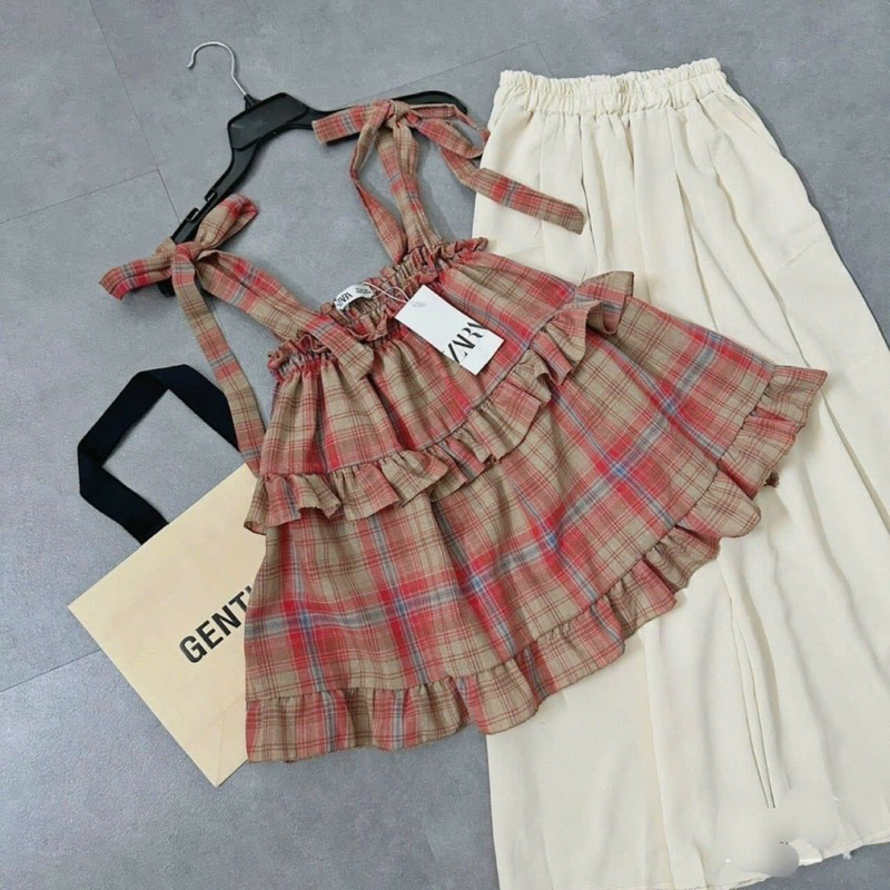 Áo Dây Cột Nơ Vai Babidoll Bèo Viền Chất Đũi