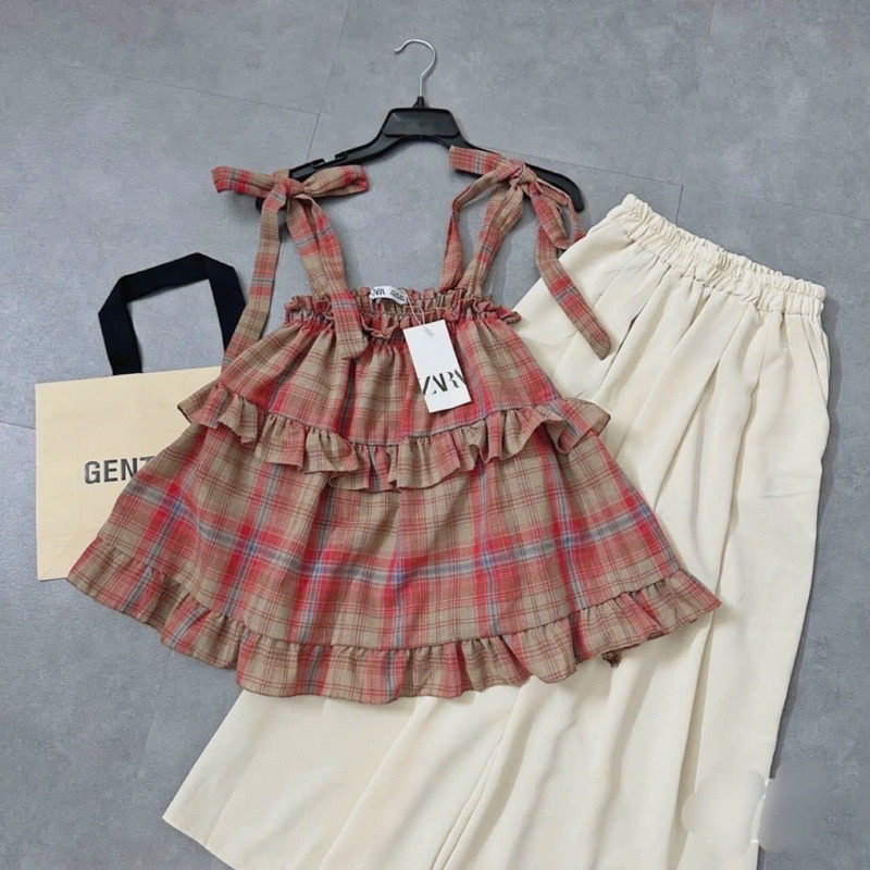 Áo Dây Cột Nơ Vai Babidoll Bèo Viền Chất Đũi