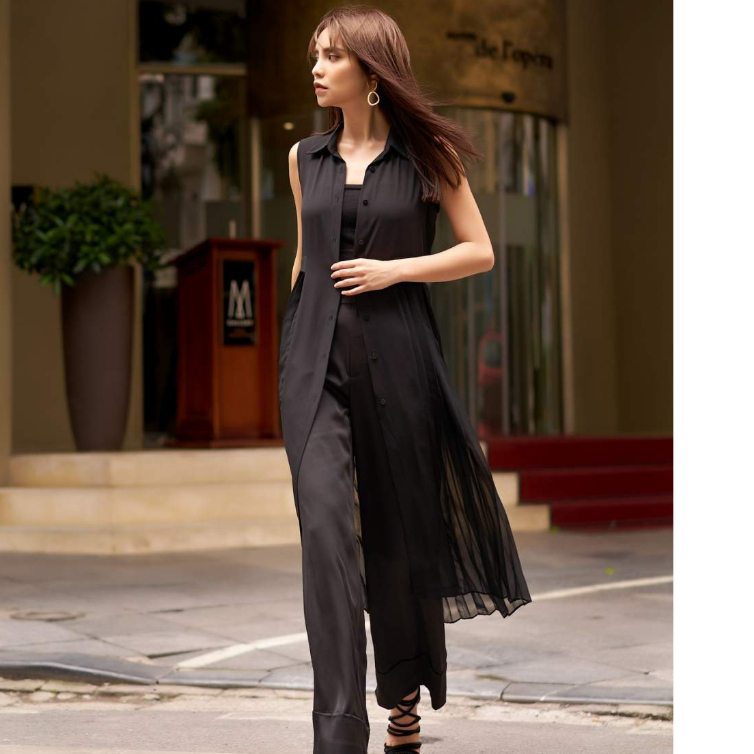 Áo sơ mi dáng dài nữ HeraDG kiểu sát nách trẻ trung vải chiffon cao cấp SAK20025