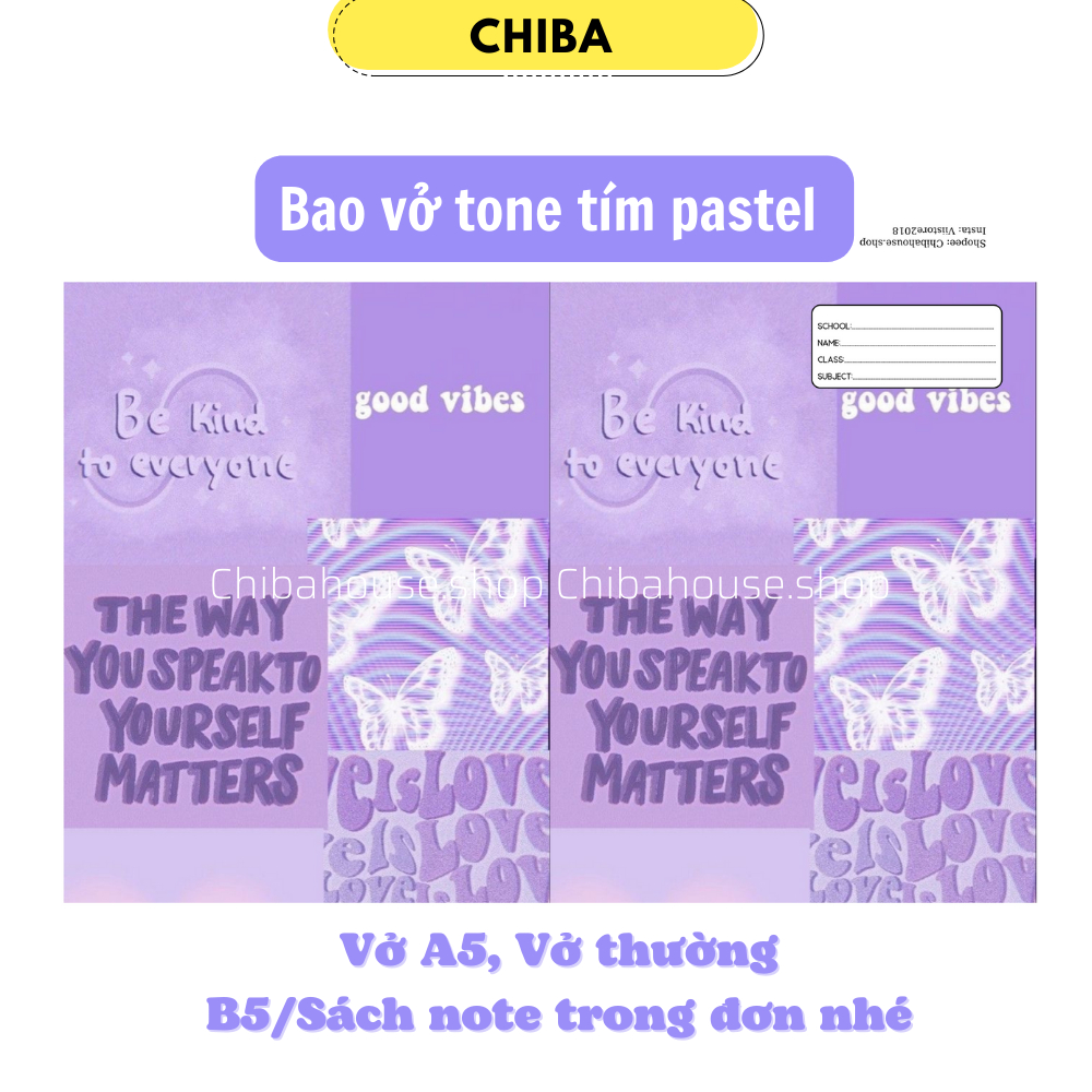 Giấy bao tập màu tím pastel xinh, in nhãn vở sẵn, nhiều mẫu để chọn - Chị Ba House