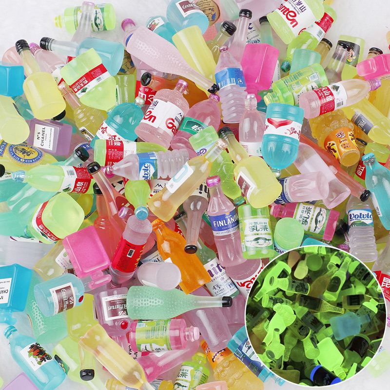 Combo 50 charm chai nước, đồ ăn mini làm đồ handmade, DIY, đồ chơi búp bê