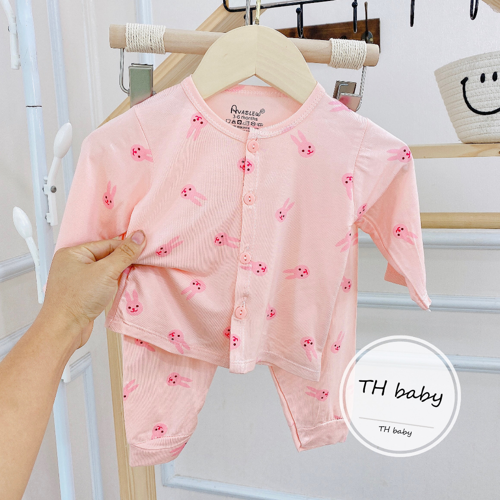 Bộ dài tay thun lạnh cúc giữa chất pettit siêu mềm mát cho bé sơ sinh đến 14kg