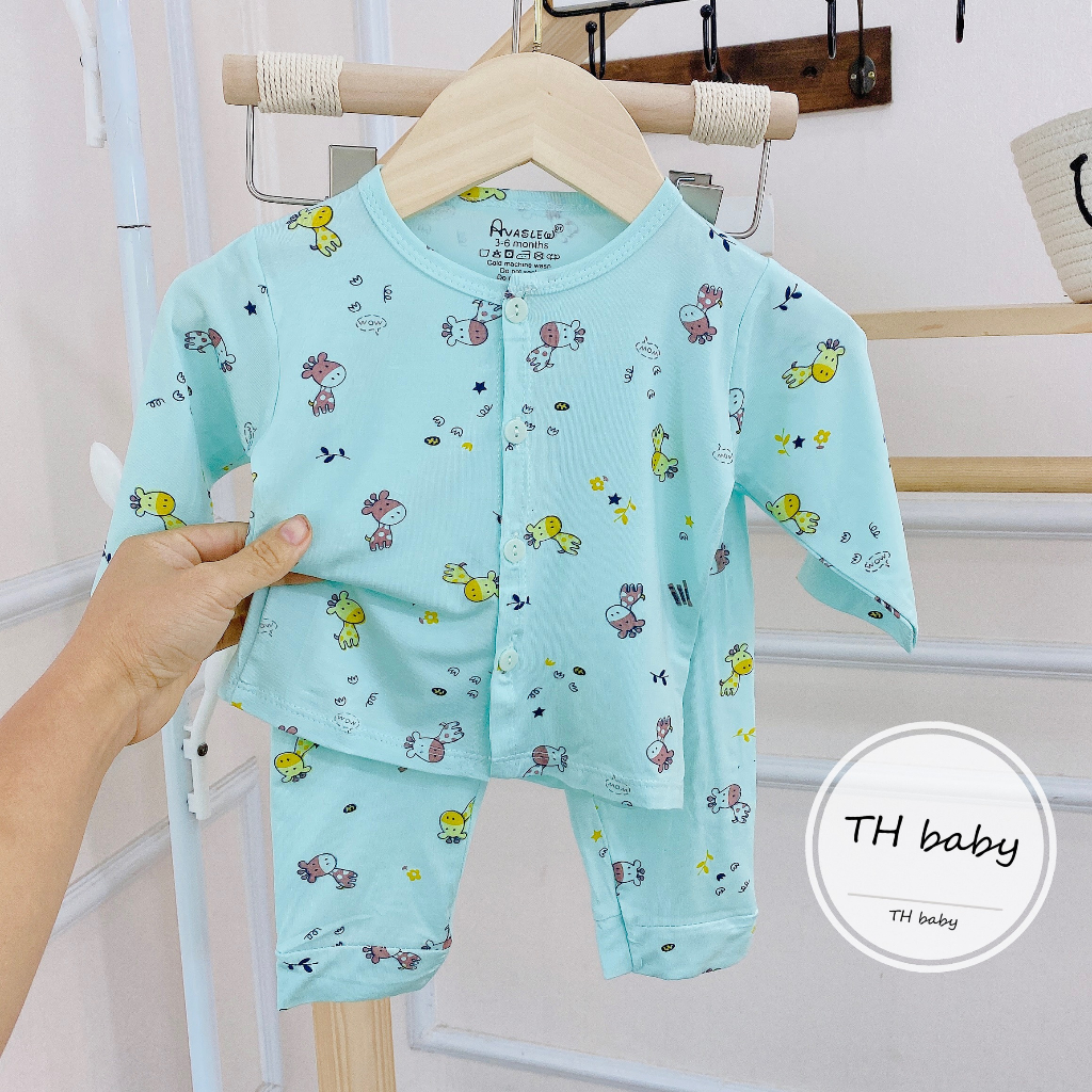 Bộ dài tay thun lạnh cúc giữa chất pettit siêu mềm mát cho bé sơ sinh đến 14kg