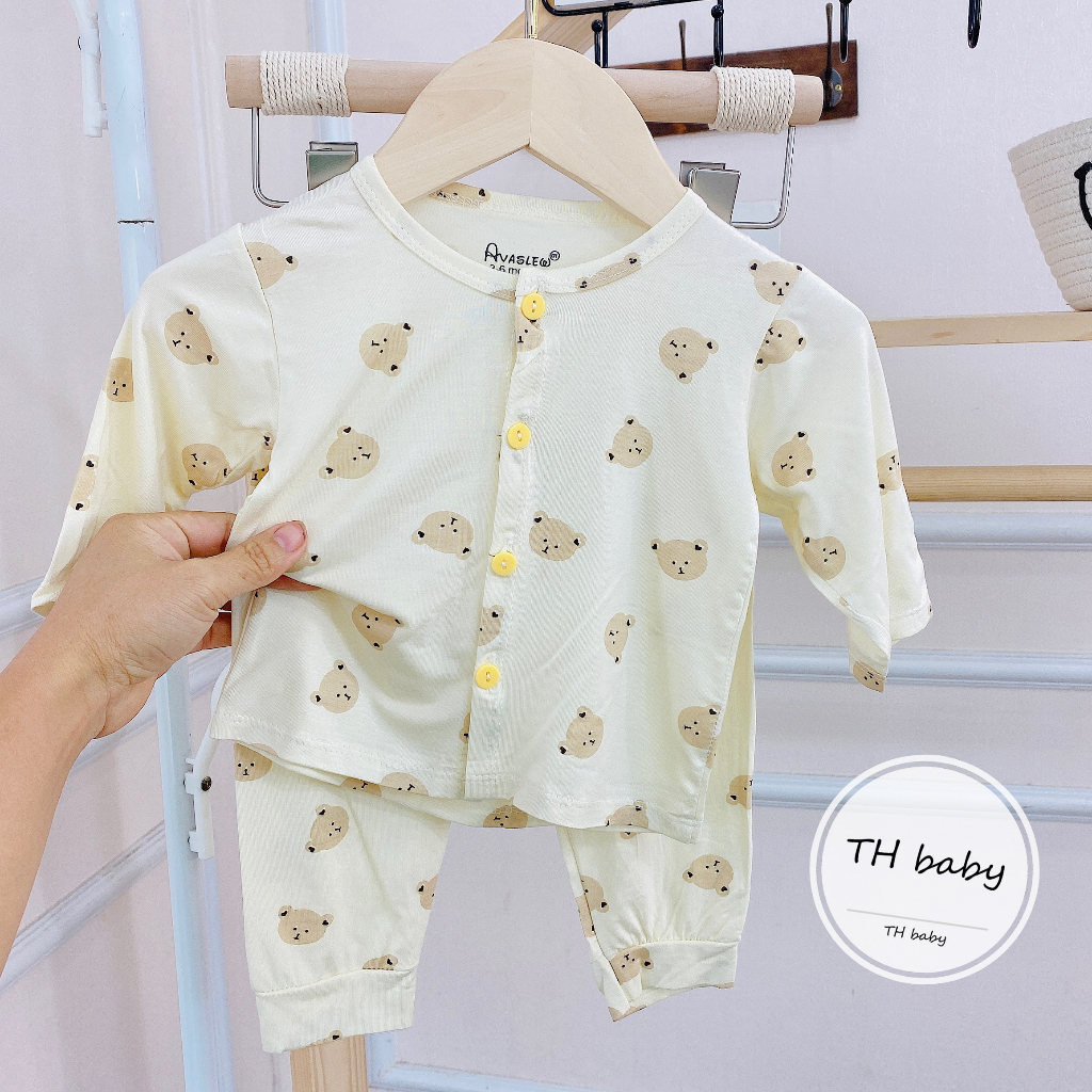 Bộ dài tay thun lạnh cúc giữa chất pettit siêu mềm mát cho bé sơ sinh đến 14kg