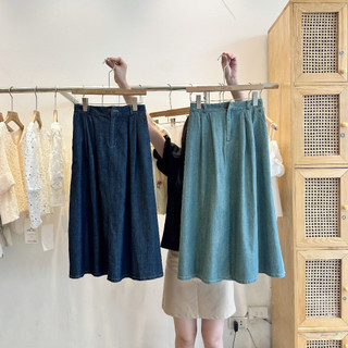 Chân váy gill jeans dáng a dài basic