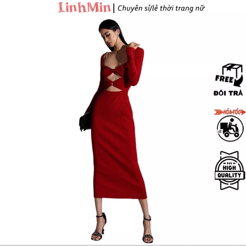 Đầm Ôm Body Sexy Xoắn Ngực Thiết Kế Dự Tiệc, Váy Body Tay Dài Thun Gân Cao Cấp CAMY DRESS