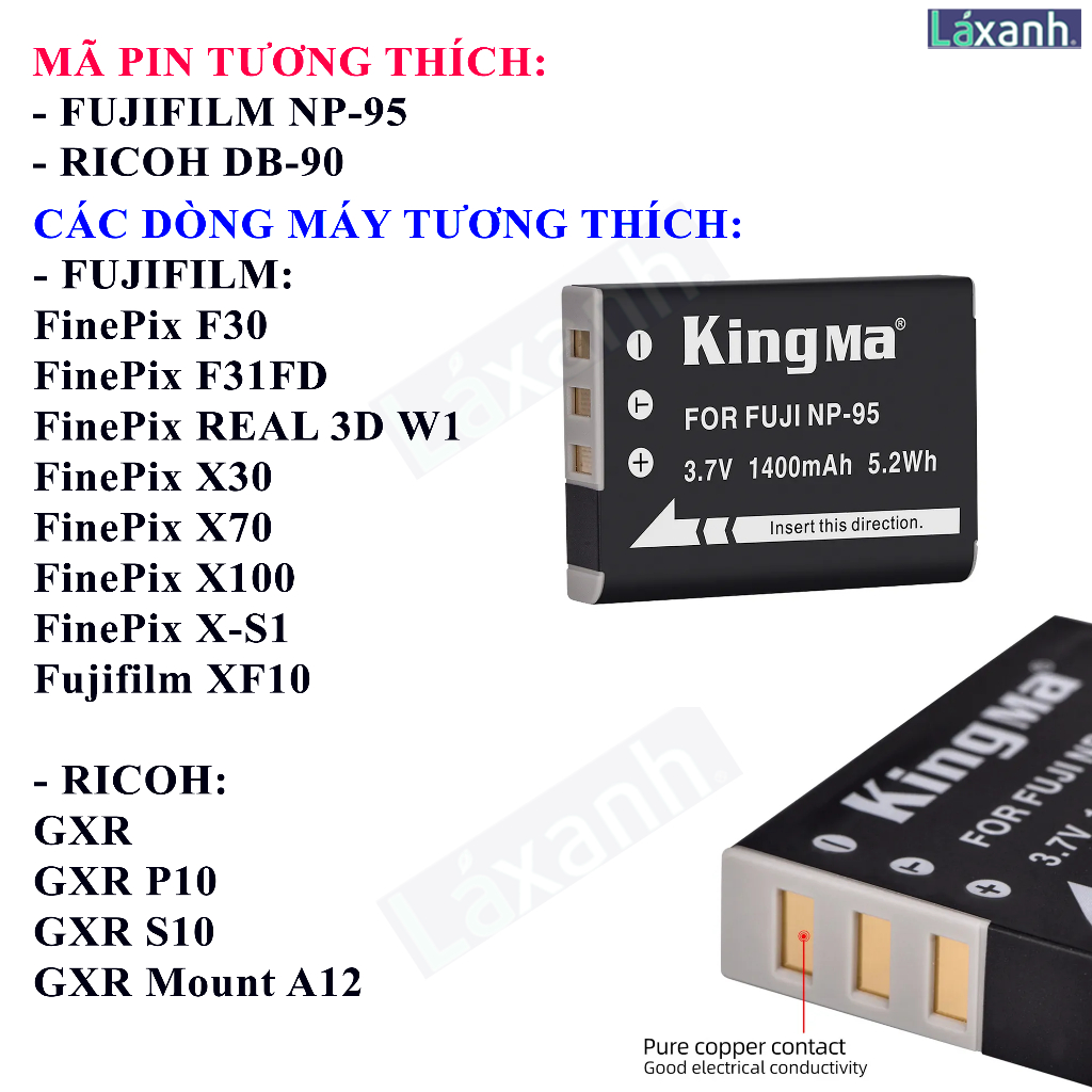 Fujifilm NP-95 NP95 | Pin và sạc máy ảnh KINGMA Fujifilm NP95 NP-95 Fujifilm FinePix F30 F31 X30 X70 X100 XF10 XS1
