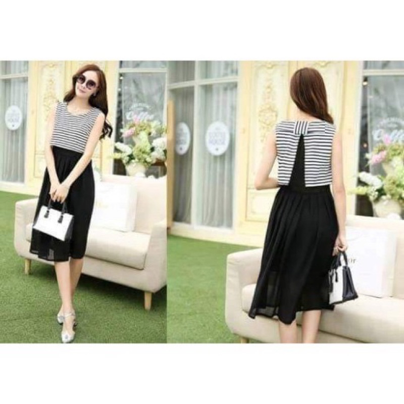 Đầm Maxi Thun Phối Voan, Hai Lớp, 2hand