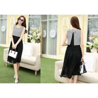 Đầm maxi thun phối voan, hai lớp, 2hand