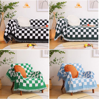 Khăn thảm phủ Sofa họa tiết Caro phong cách Hiện đại, Thảm sofa cao cấp chống bụi bẩn - trang trí