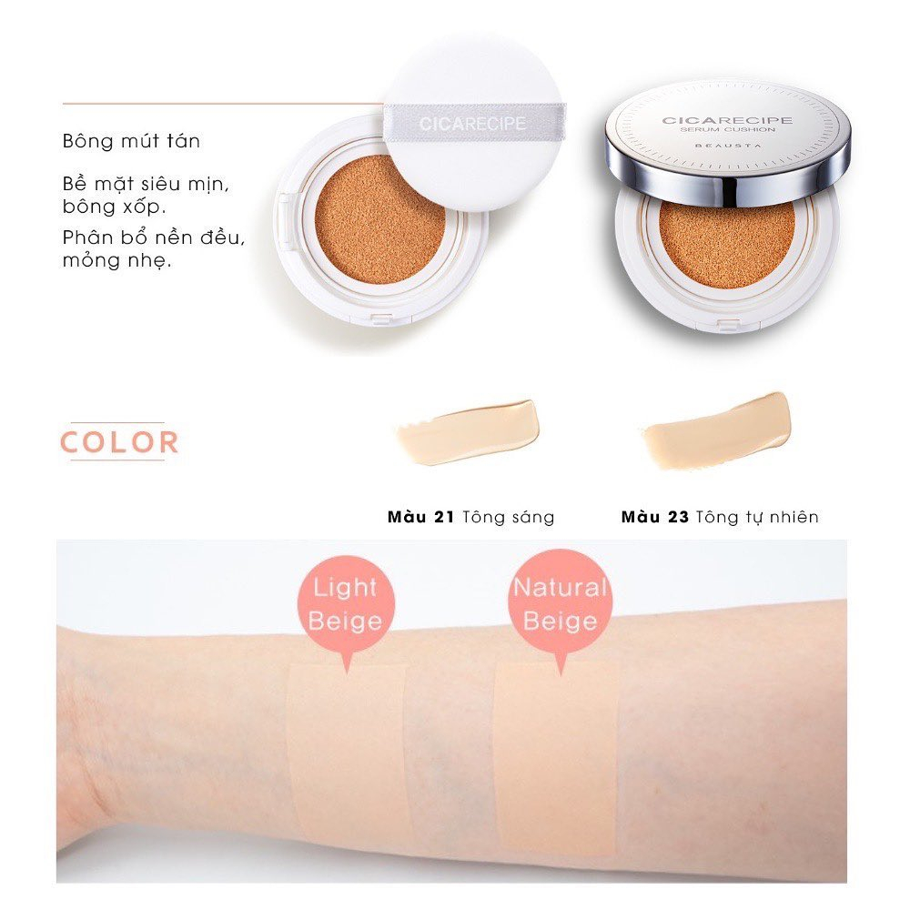 Phấn nước Beausta Cicarecipe Serum Cushion SPF50+ 15g