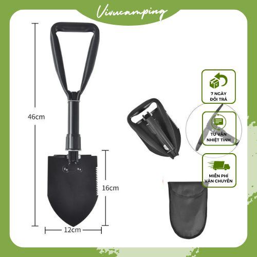 Xẻng Quân Dụng Đa Năng Đi Phượt Cao Cấp, Xẻng Đa Năng Gấp Gọn Vivucamping