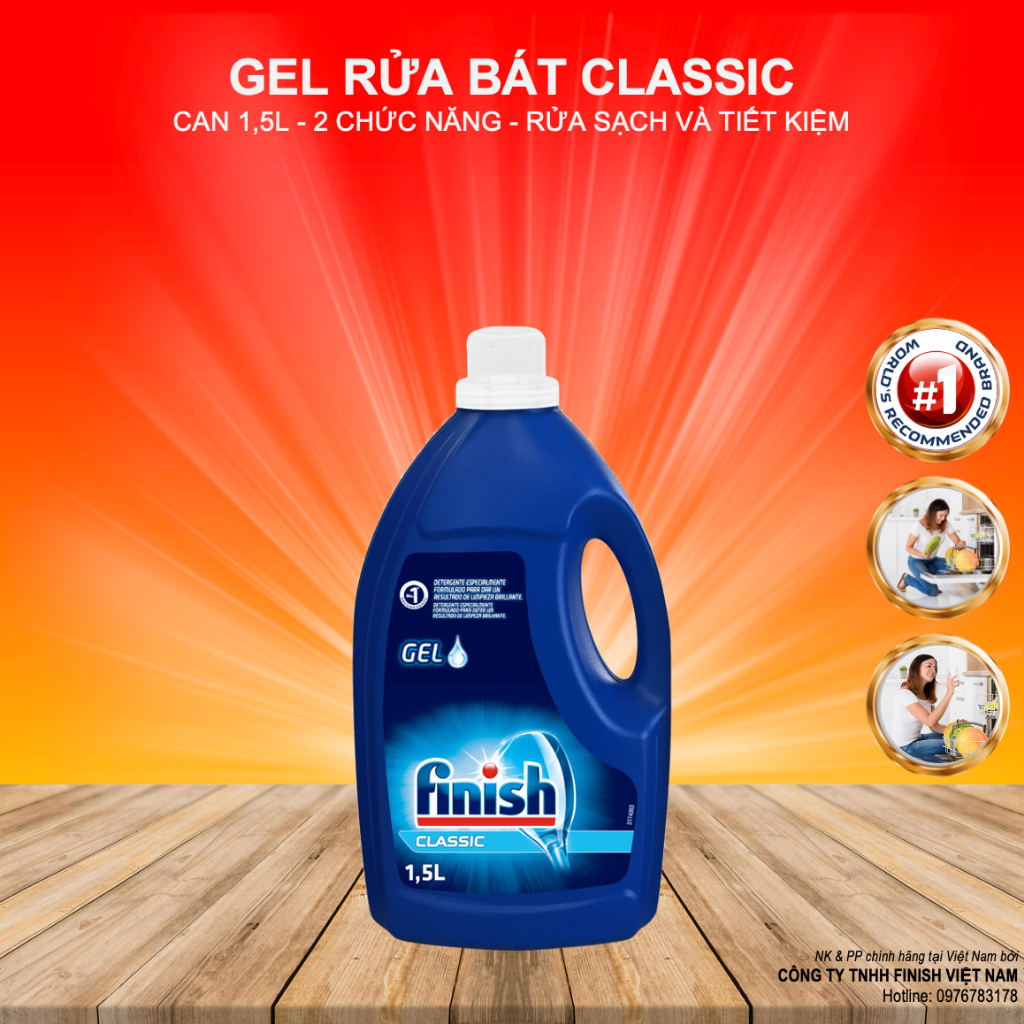 Gel Rửa Chén Finish Classic Dòng Sản Phẩm Phổ Thông Rửa Sạch Và Tiết Kiệm Nhập Khẩu Châu Âu Chính Hãng Chai 1,5l