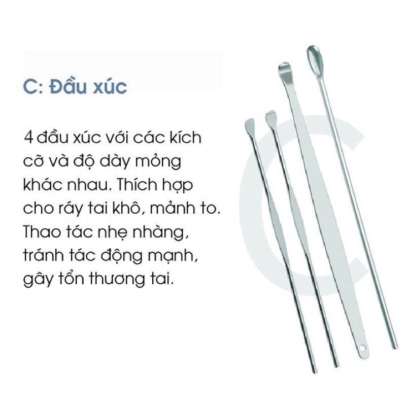 PVN42578 Dụng cụ lấy ráy tai 6 món bằng thép không rỉ- bộ ngoáy tai chuyên dụng inox