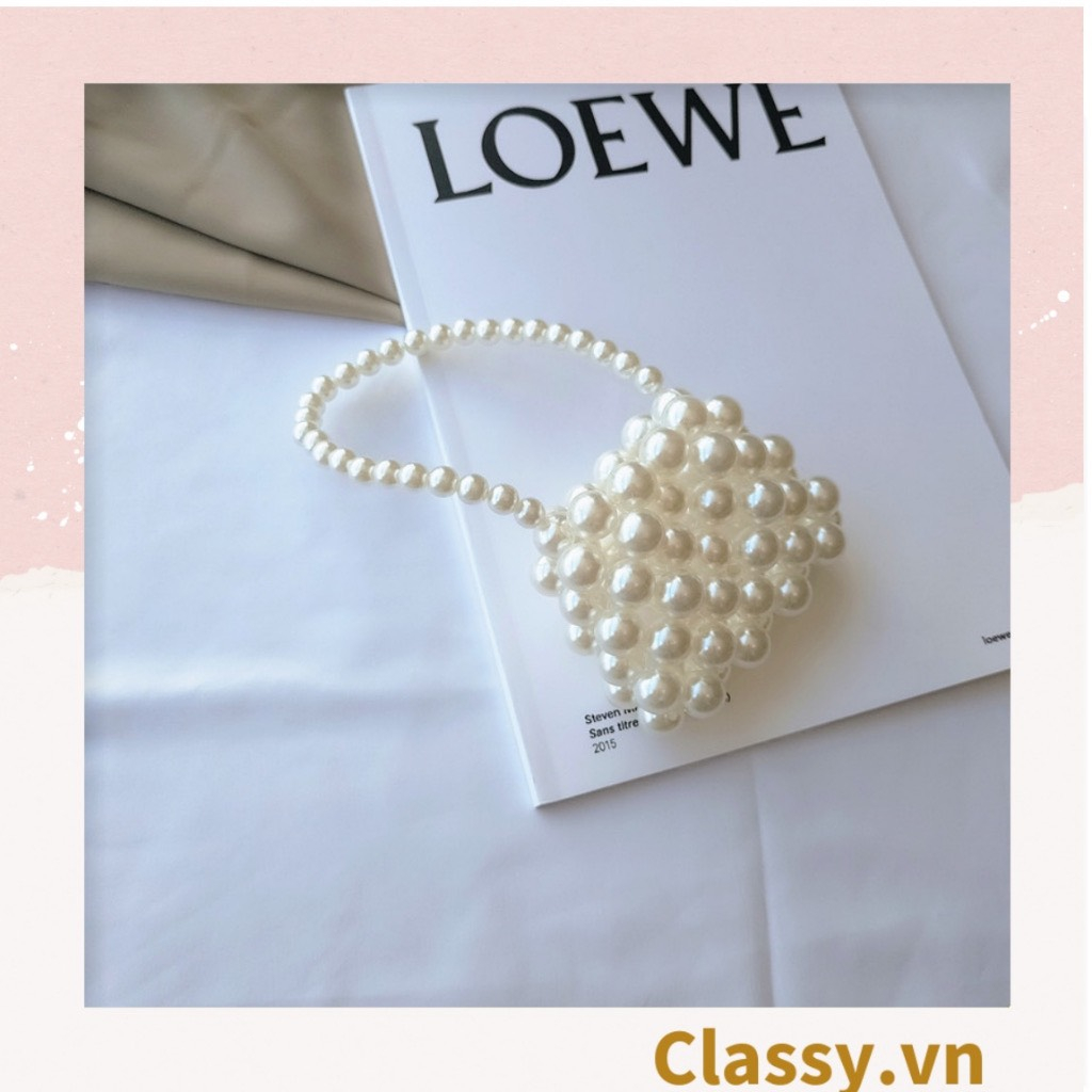 Túi xách đeo chéo đính kết hạt màu hồng nữ tính,túi mini