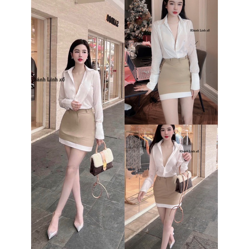 Sét áo sơ mi trắng phối chân váy thanh lịch