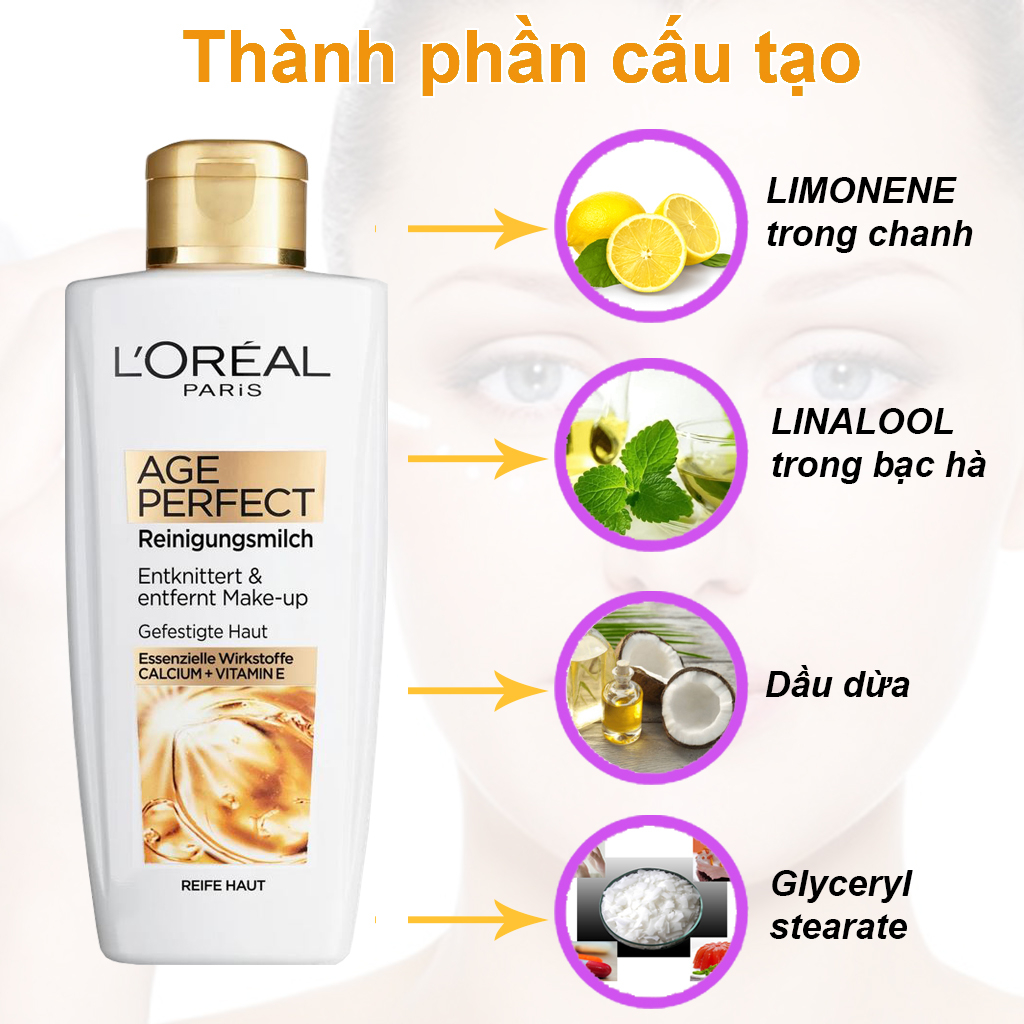 Sữa rửa mặt Loreal Age Perfect với Vitamin C và Magie làm giảm nếp nhăn, chống lão hóa giúp căng mịn da mặt 200ml