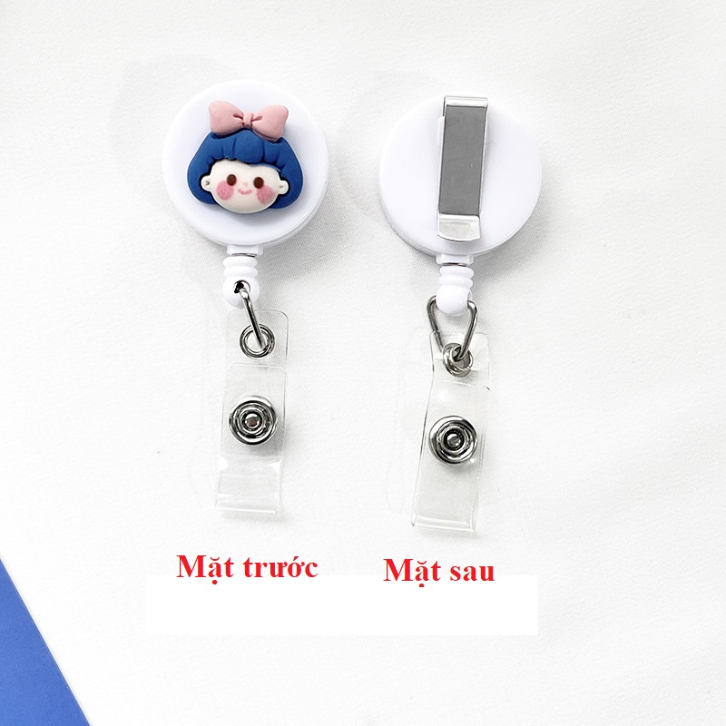 Móc - Kẹp bảng tên học sinh, sinh viên, nhân viên họa tiết gấu hoa xanh có thể kéo dãn CS78