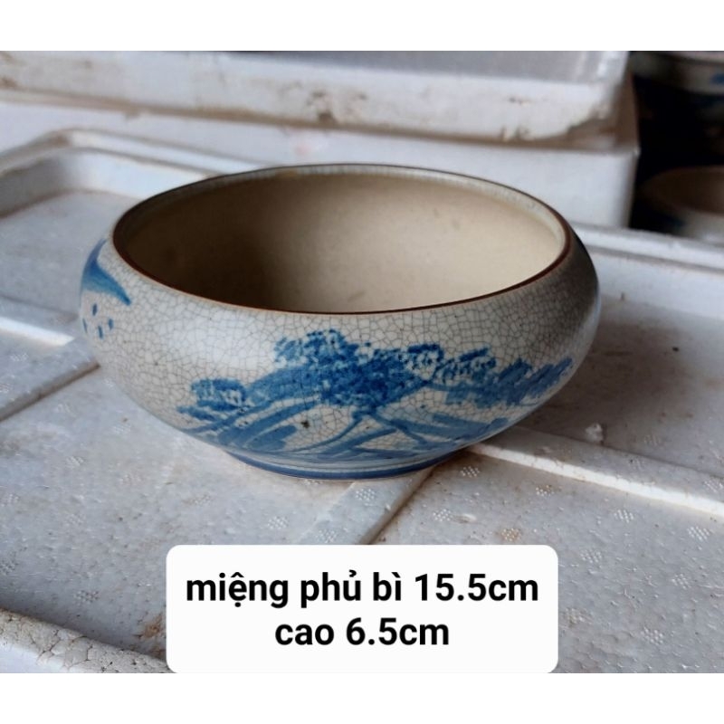 chậu gốm men rạn Bát Tràng trồng sen đá cây bonsai mini