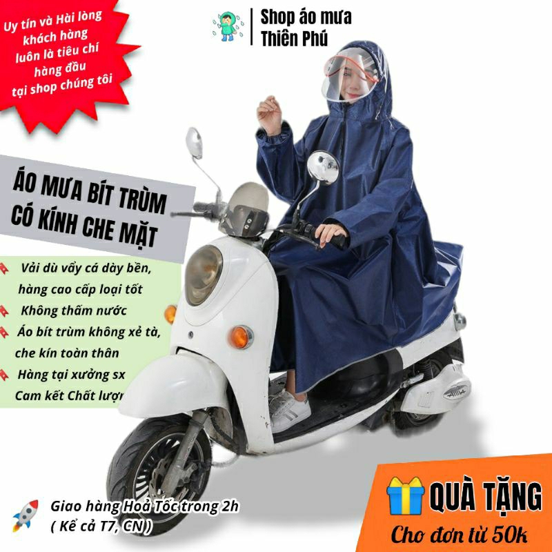 Áo mưa có kính chắn nước che mặt,Vải dù da cá cao cấp,1 người lớn mặc một đầu trùm kín toàn thân,bigsize nam nữ