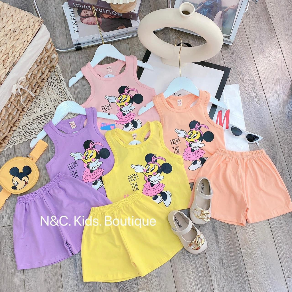 Sét Đồ Bé Gái,Bộ Quân Áo cotton 4 chiều in hình, quần đùi Cho Bé Gái