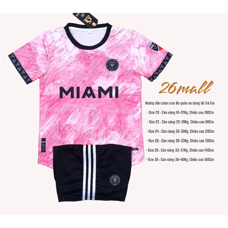 Bộ Quần Áo Đá Bóng Trẻ Em MIAMI Bé Trai Bé Gái Vải Mè Thoáng Mát Từ 18kg đến 39kg