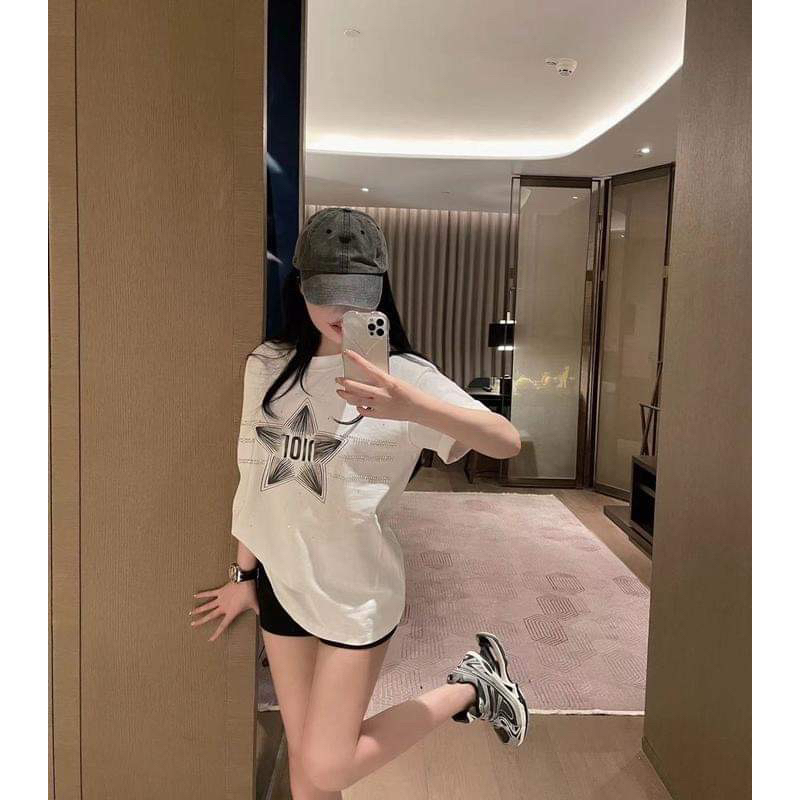 Áo len tay ngắn đính đá hình ngôi sao có chữ DR hàng QC