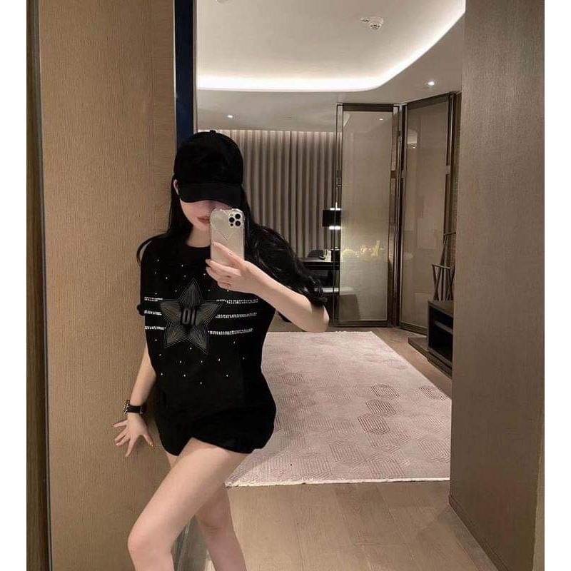 Áo len tay ngắn đính đá hình ngôi sao có chữ DR hàng QC