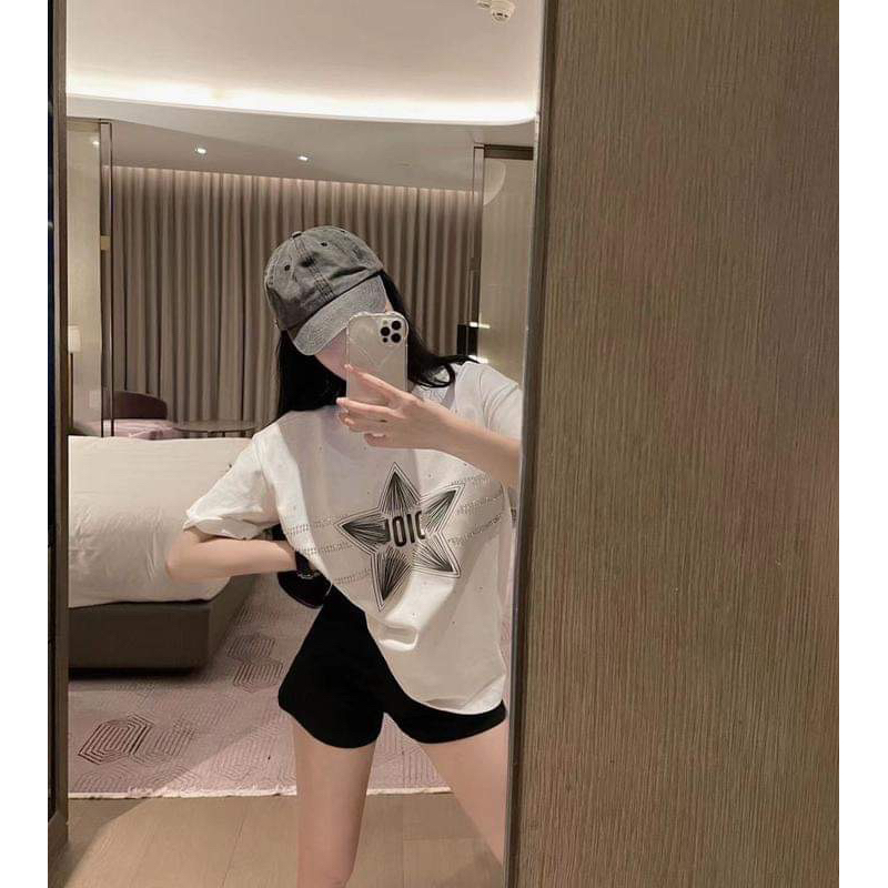 Áo len tay ngắn đính đá hình ngôi sao có chữ DR hàng QC