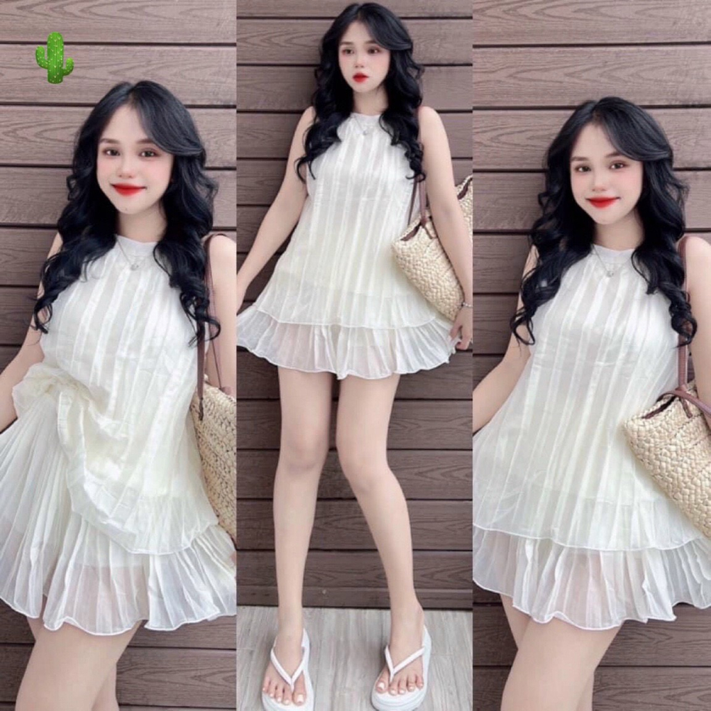 set yếm dập ly tiểu thư quần đùi voan xinh xắn