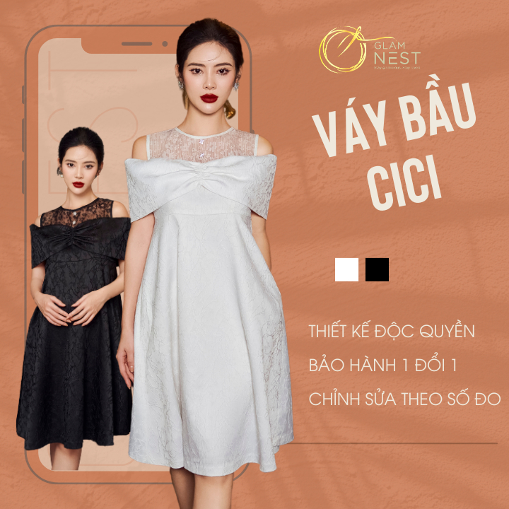 Váy Bầu Dự Tiệc Đầm Bầu Ăn Cưới Thiết Kế Cao Cấp Glam Nest VN023