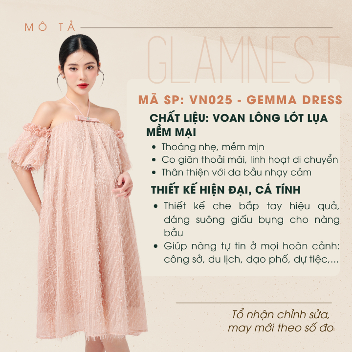 Váy Bầu Đi Biển Dạo Phố Du Lịch Đầm Bầu Tiểu Thư Thiết Kế Cao Cấp Glam Nest VN025