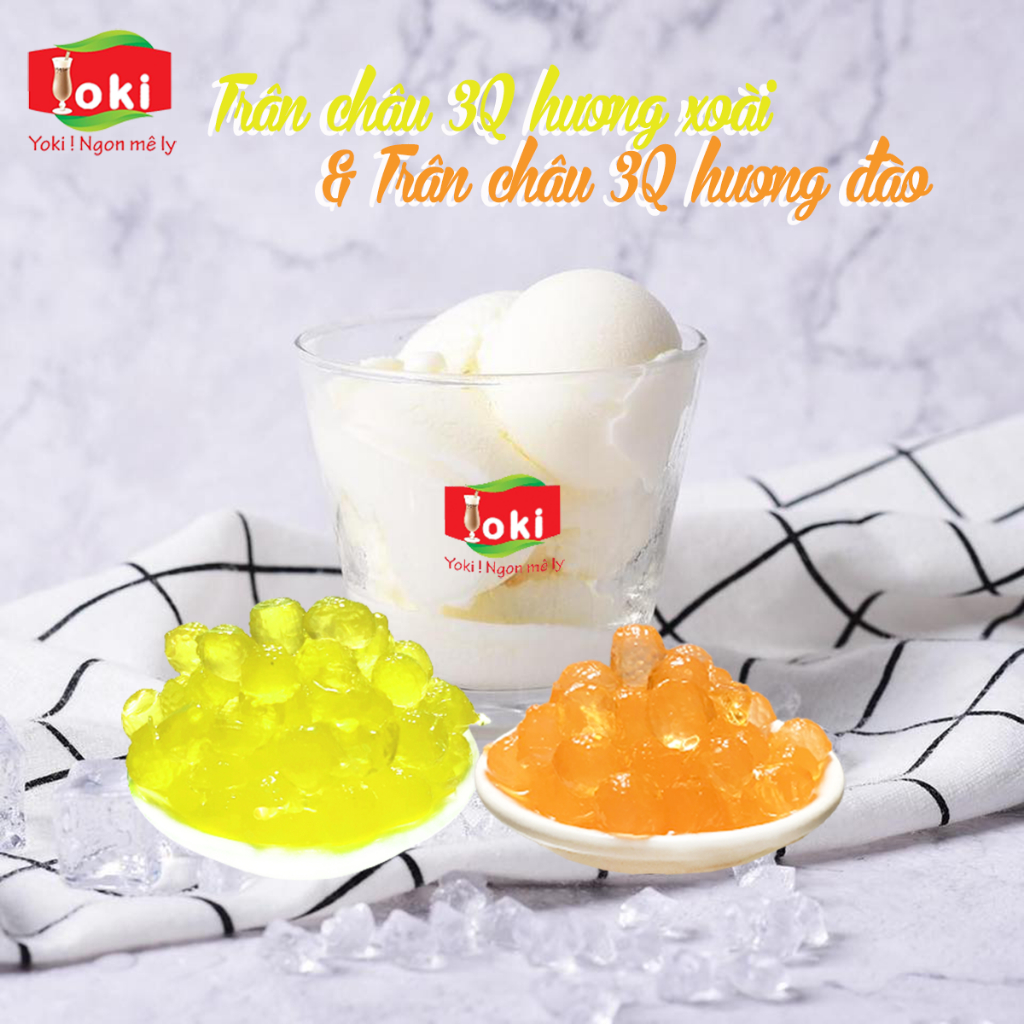 Combo Trân châu 3Q hương xoài Yoki và Trân châu 3Q hương đào Yoki