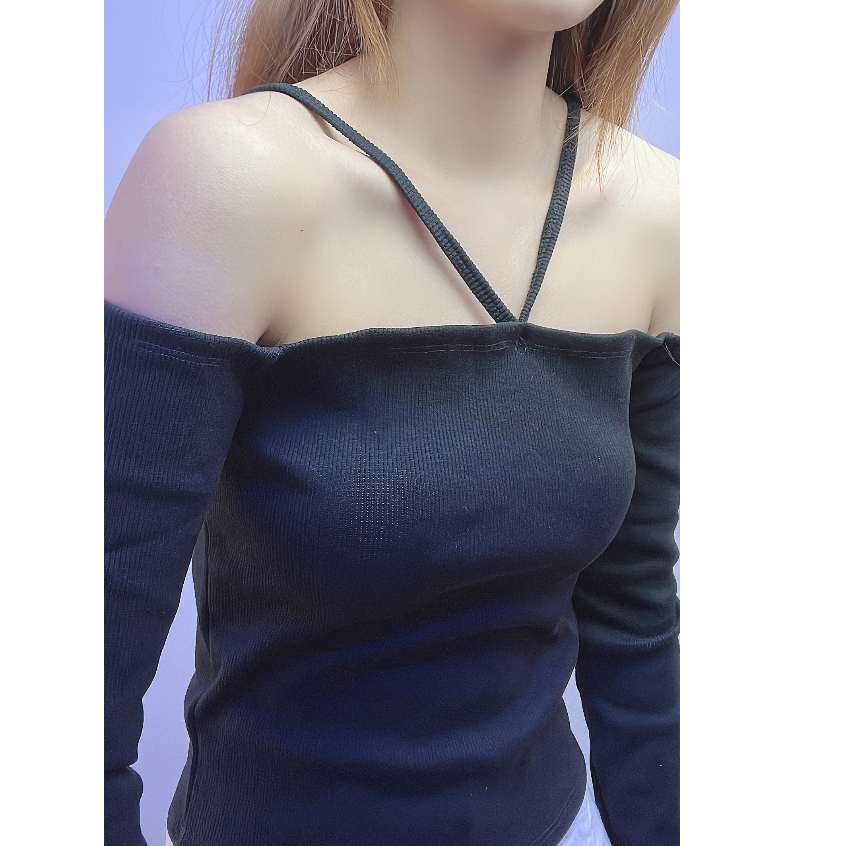 Áo kiểu hàn quốc tay dài BARE - áo trễ vai tay dài Chất Thun gân không xù lông - AO15