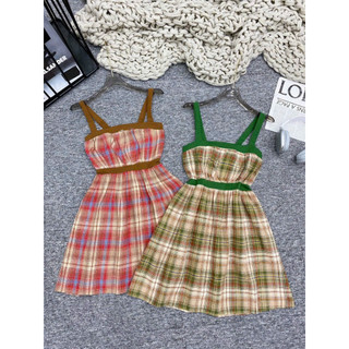 Đầm 2 dây form rộng viền màu hoạ tiết caro siêu hot ( kèm ảnh thật)