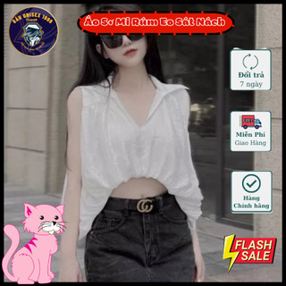 Áo Sơ Mi Nữ Rúm Eo Sát Nách 💙 Cổ Sơ Mi Chất Thoáng Mát