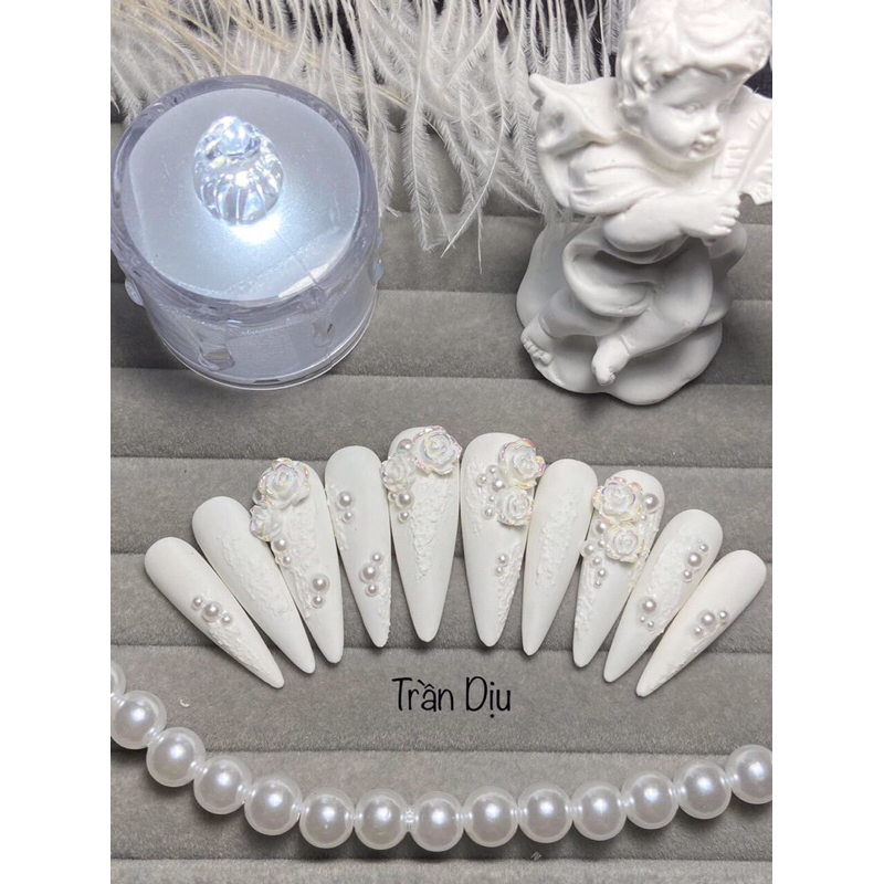 Nail box thiết kế móng tay giả cô dâu đính đá đính nơ