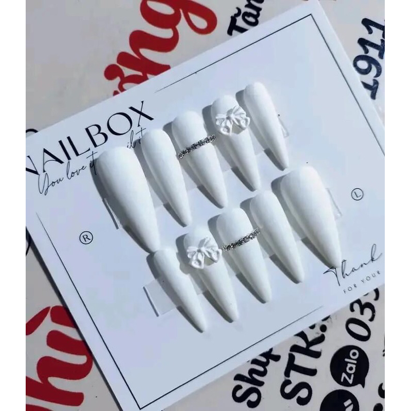 Nail box thiết kế móng tay giả cô dâu đính đá đính nơ